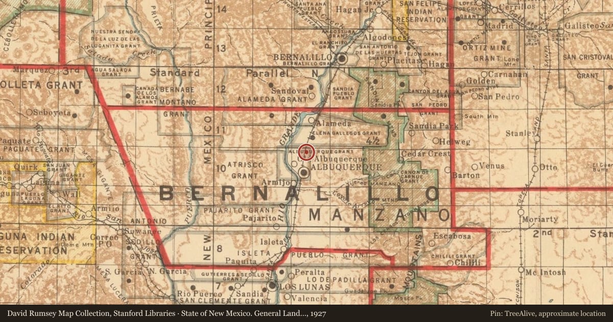 State of New Mexico. General Land Office, 1927, covering the location of Río Grande Rift (2), with a pin at the marker's coordinates