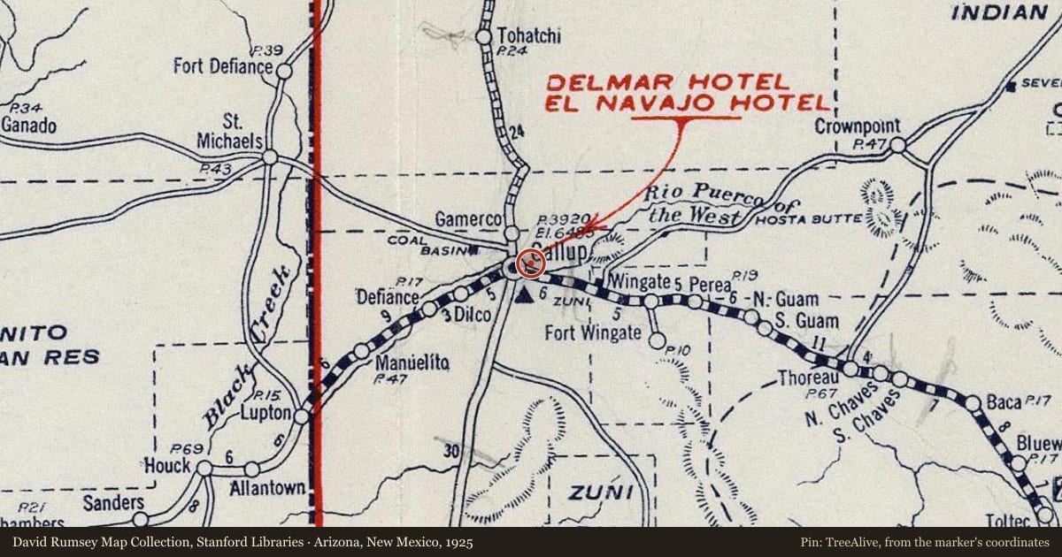 Arizona, New Mexico, 1925, covering the location of Parteras of New Mexico and Emma Estrada (1933–1997), with a pin at the marker's coordinates