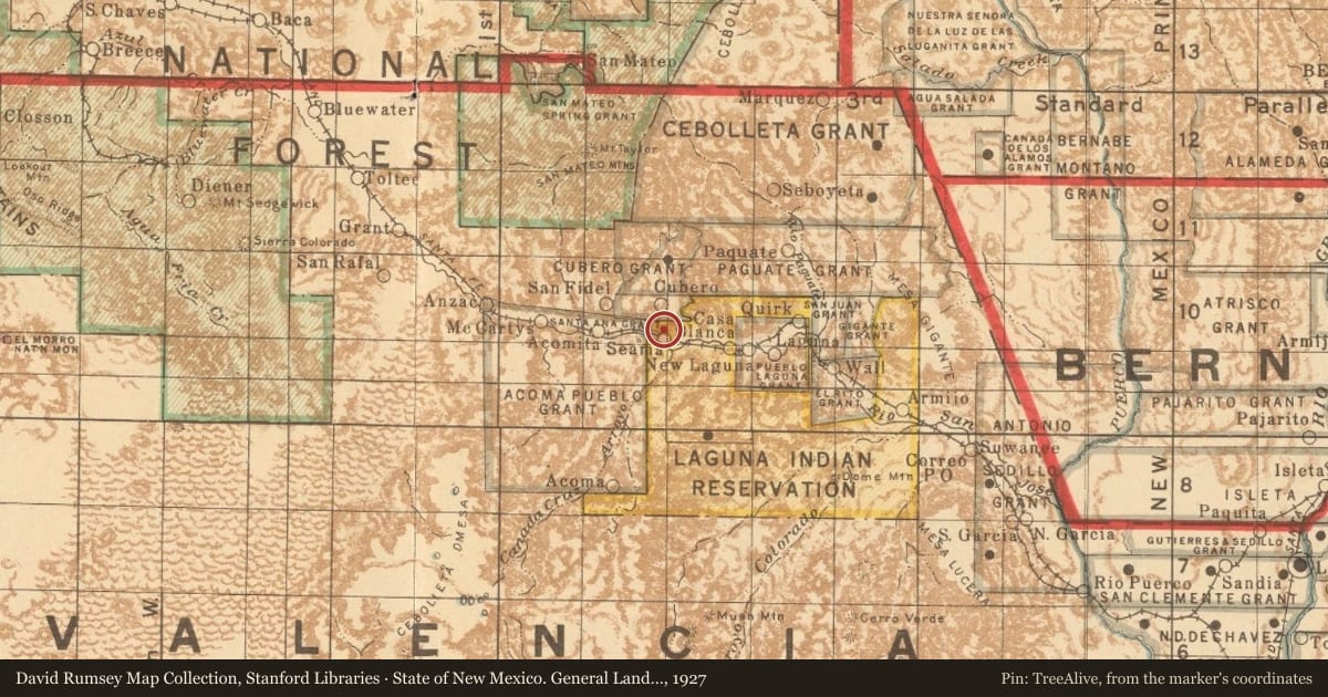 State of New Mexico. General Land Office, 1927, covering the location of The Khe Sanh Veterans, with a pin at the marker's coordinates