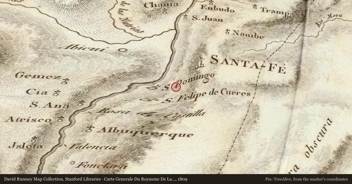 Carte Generale Du Royaume De La Nouvelle Espagne, 1809, covering the location of Maria Gertrudis Barcelo, "Doña Tules" (ca. 1800–1852), with a pin at the marker's coordinates