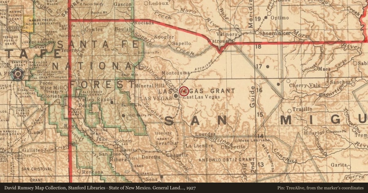 State of New Mexico. General Land Office, 1927, covering the location of Dr. Meta L. Christy (1895–1968), with a pin at the marker's coordinates