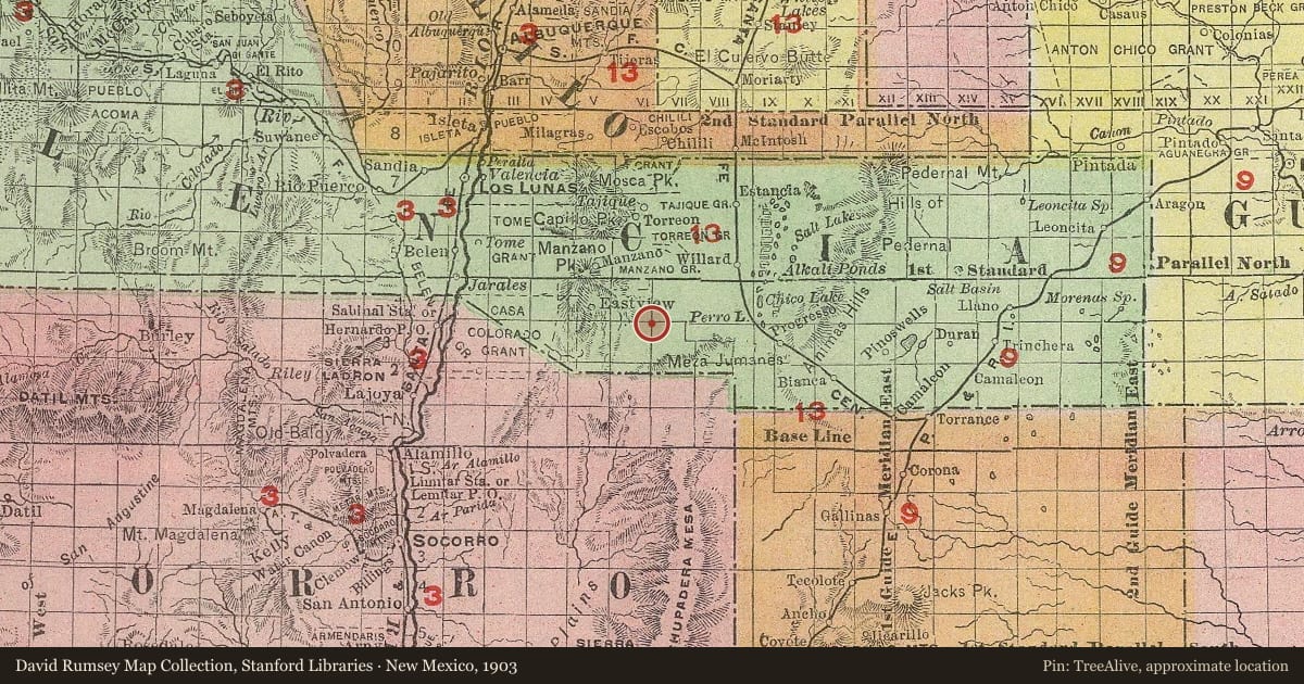 New Mexico, 1903, covering the location of Mountainair (2), with a pin at the marker's coordinates