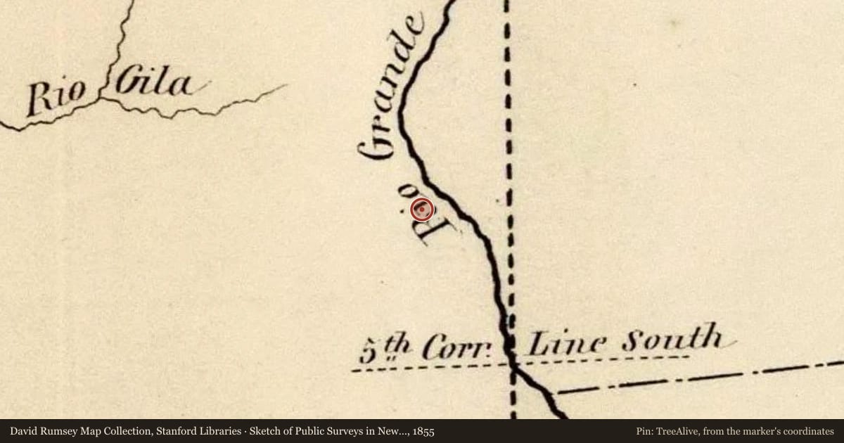Sketch of Public Surveys in New Mexico 1855, 1855, covering the location of Hatch, with a pin at the marker's coordinates
