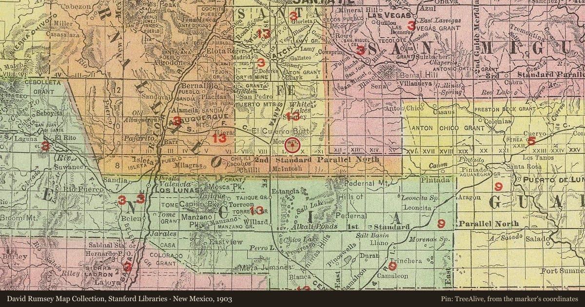 New Mexico, 1903, covering the location of Estancia (1), with a pin at the marker's coordinates