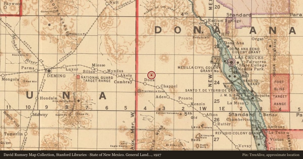 State of New Mexico. General Land Office, 1927, covering the location of Espejo’s Expedition on the Camino Real, with a pin at the marker's coordinates