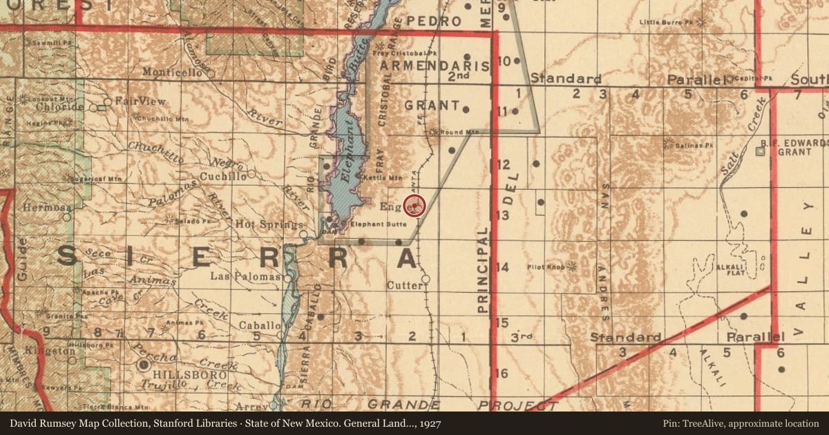 State of New Mexico. General Land Office, 1927, covering the location of Jornada del Muerto (2), with a pin at the marker's coordinates
