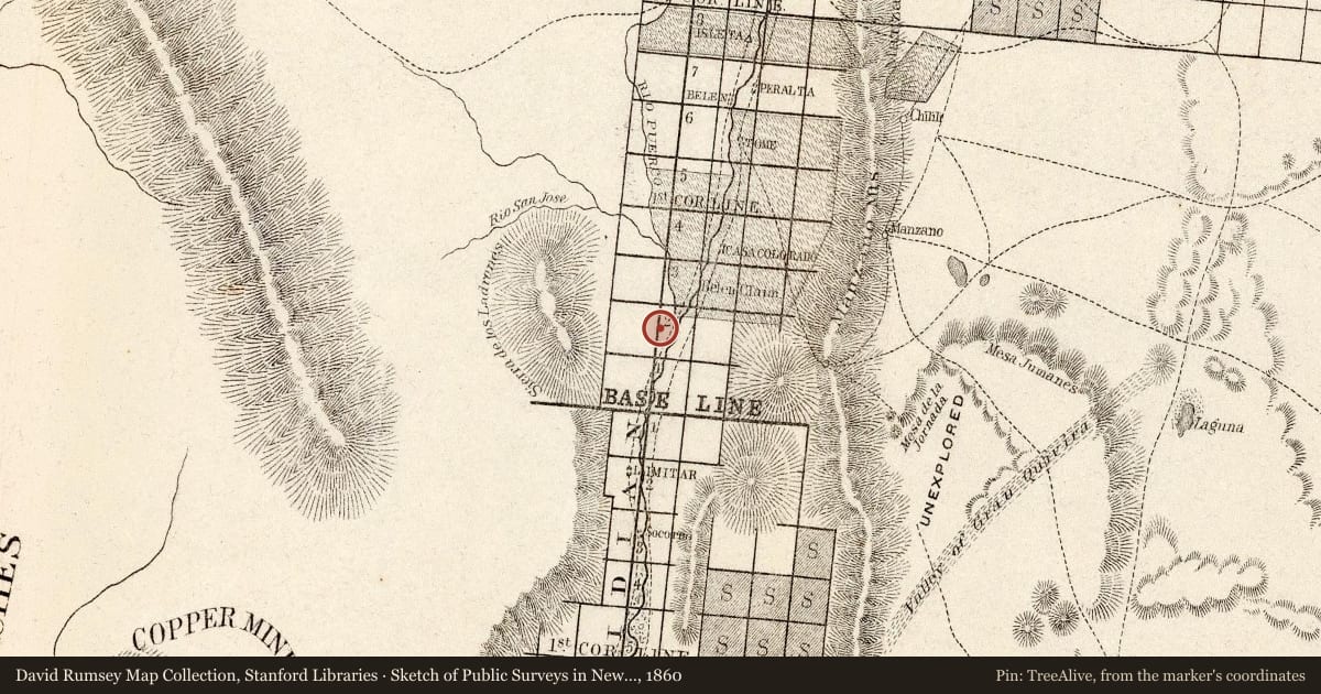 Sketch of Public Surveys in New Mexico 1860, 1860, covering the location of Las Nutrias, with a pin at the marker's coordinates
